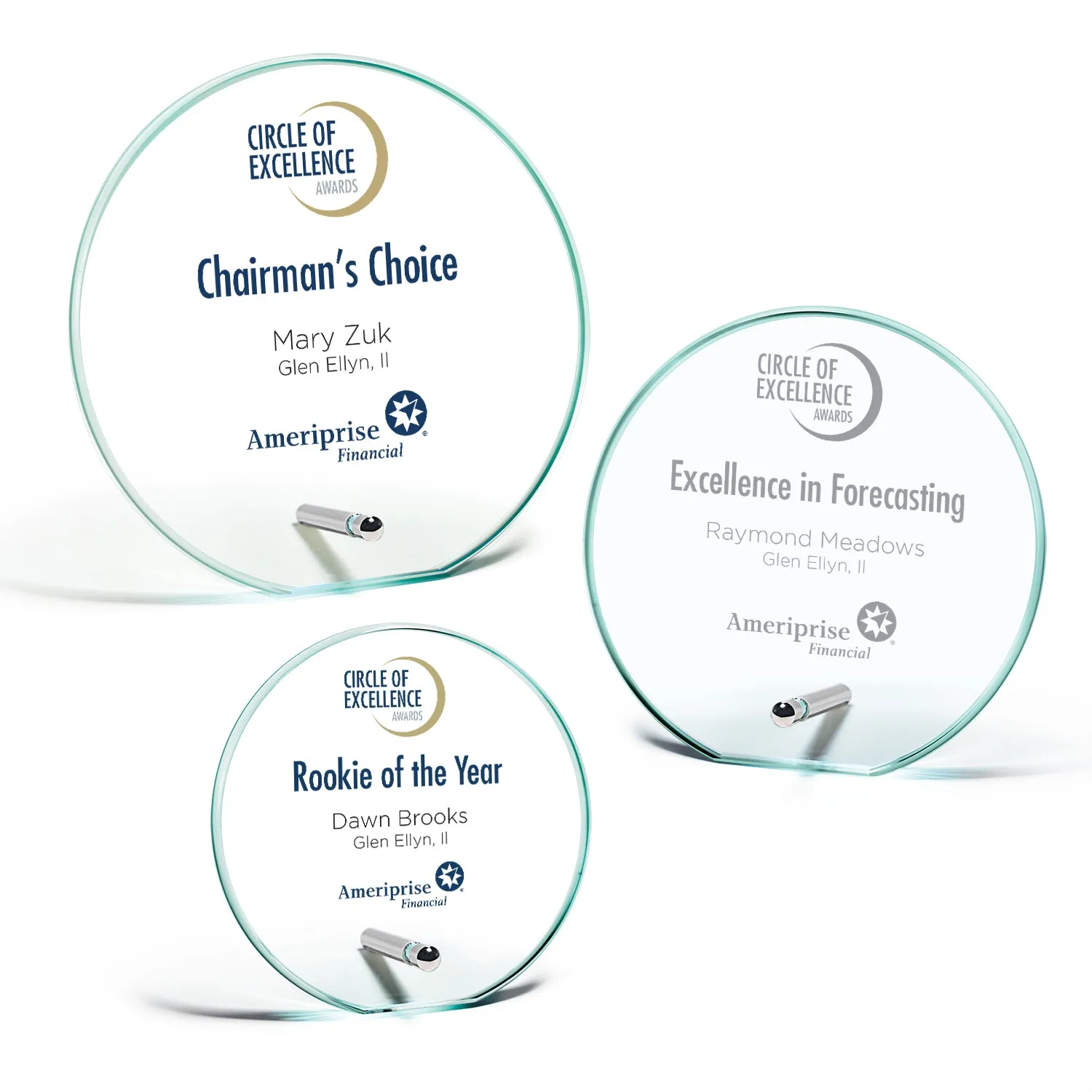 Jade Glass Circle Award with Peg Stand - 6" x 6" x 3/8"