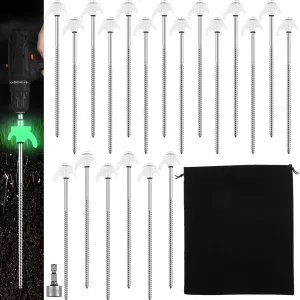 JaGely 12 Inch Tent Stakes Screw in Camping Stake Heavy Duty Metal Spikes Ground Anchor Peg Threaded Tent Spikes with Hex Head Driver for Camping Garden Inflatable Outdoor Decor