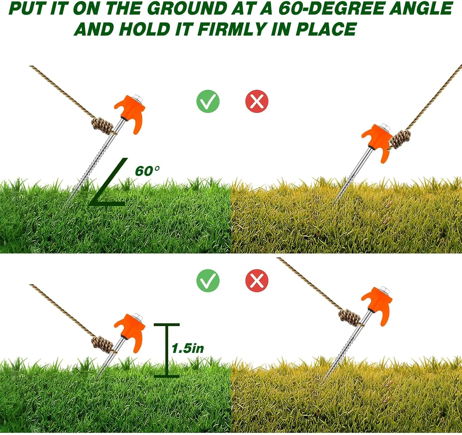 JaGely 20 Pcs 12 Inch Tent Stakes Screw in Camping Stake Heavy Duty Metal Spikes Ground Anchor Peg Threaded Tent Spikes with Hex Head Driver for Camping Garden Inflatable Outdoor Decor (Orange)