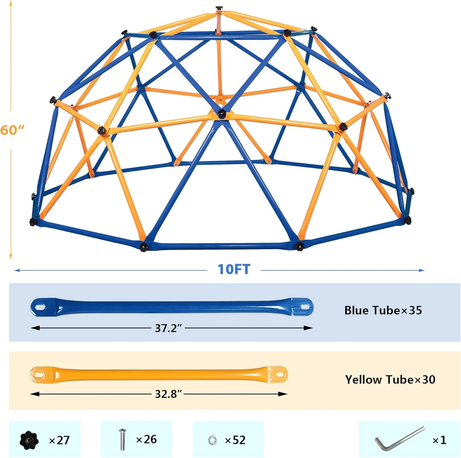 JAXPETY Climbing Dome for Kids 8-12, 10 FT Outdoor Jungle Gym for Kids Ages 4-8, Climbing Toys Play Equipment Backyard, Durable Play Structure 500 Lbs. Capacity