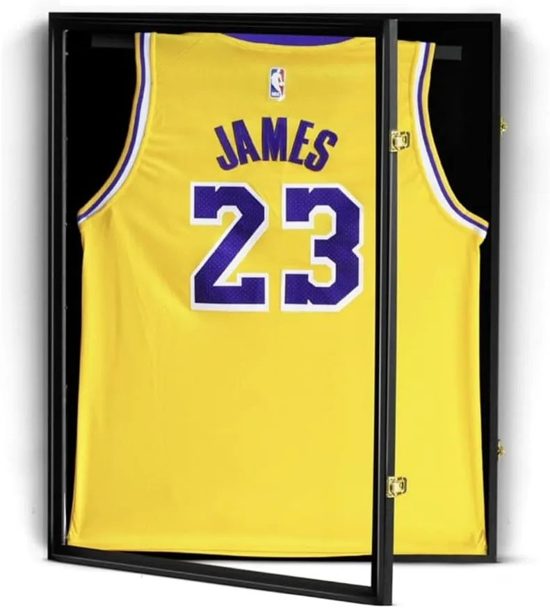 Jersey Frame Display Case, NETGOG 23.6x31.5-in Large Jersey Frame Shadow Box Lockable with UV Protection Acrylic and Hanger for Collection Baseball Basketball Football Hockey Sport Shirt Black