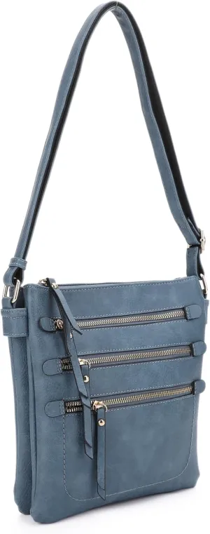 JESSIE & JAMES Double Compartment Multi-Zipper Triple Zip Pockets Concealed Carry Crossbody Bag with Lock and Key