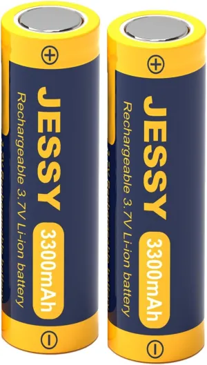 JESSY 18650 Rechargeable Battery Flat Top，3.7V Lithium Batteries 3300mAh High Capacity for LED Flashlights, Headlights,Small Fans, Toys (2 Pack)