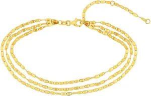 JewelryWeb 14k Yellow Gold 2.7mm Triple Nautical Ship Mariner Anchor Chain Ankle Bracelet Adjustable Lobster Claw Closure Lock Anklet 10 Inch-Anklet for Women and Men