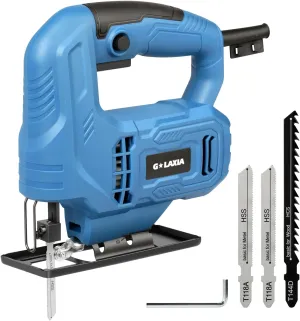 Jigsaw, 3.5 Amp Corded Jig Saw with 3pcs Cutting Blades, ±45° Bevel Cutting, 3000 SPM with Lock-on Button, Corded