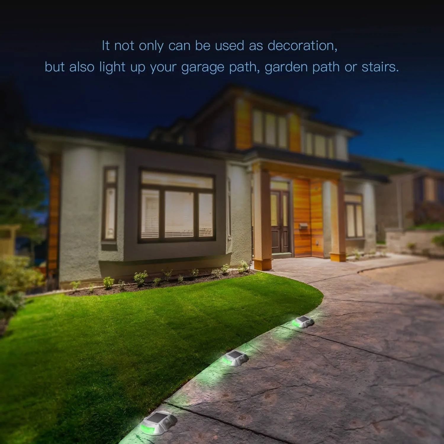 JIGUOOR Solar Deck Lights LED Driveway Lights Solar Powered Dock Light Outdoor IP68 Waterproof Road Markers for Step Sidewalk Stair Boat Garden Ground Pathway Yard (Green, 14 Pack)