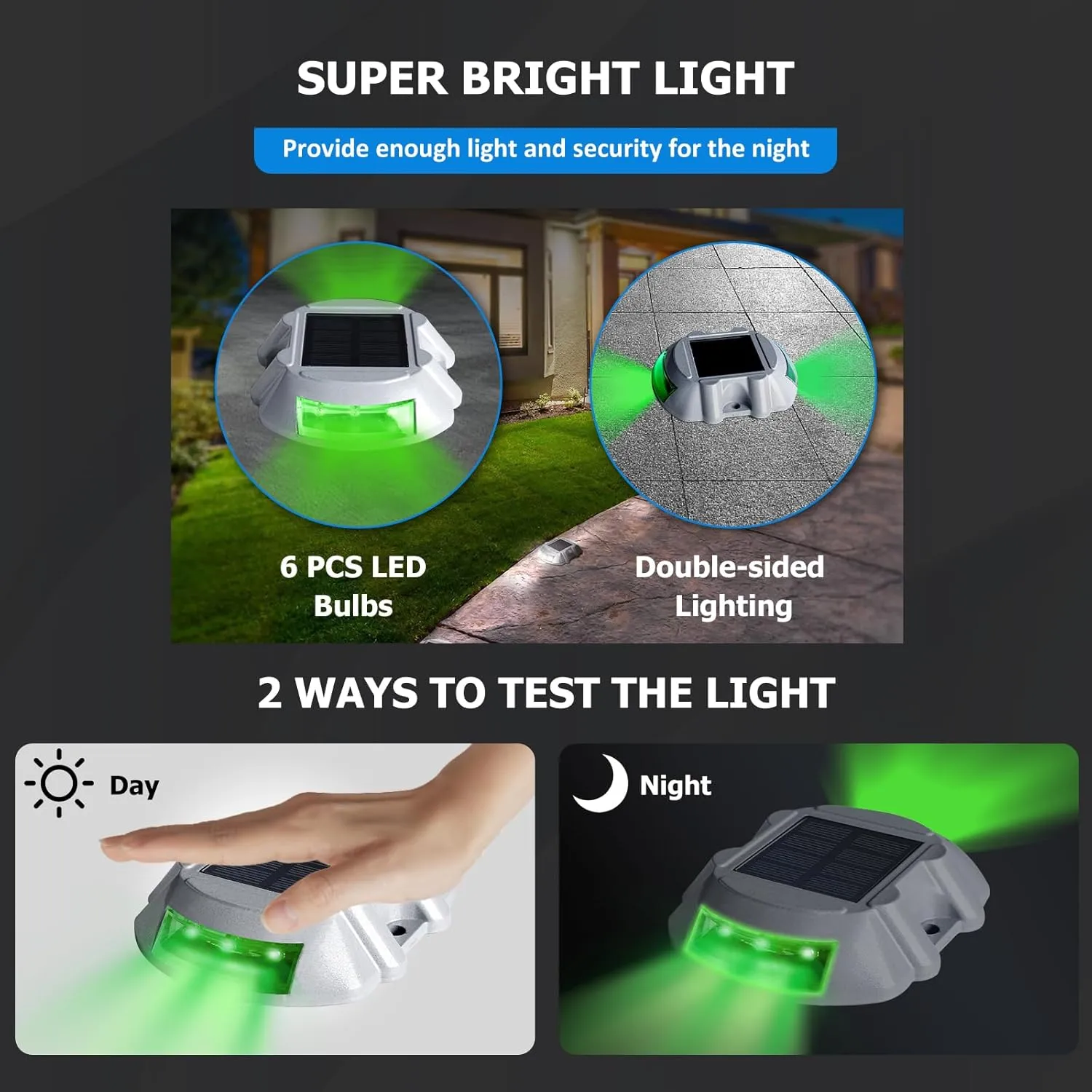 JIGUOOR Solar Deck Lights LED Driveway Lights Solar Powered Dock Light Outdoor IP68 Waterproof Road Markers for Step Sidewalk Stair Boat Garden Ground Pathway Yard (Green, 14 Pack)