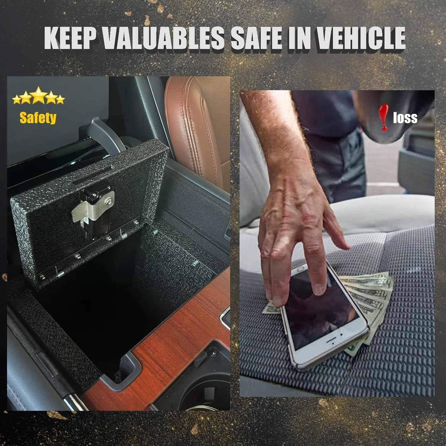 JIKE Center Console Gun Safe - Console Gun Vault Compatible with Ford F250 Super Duty 2023-2025, High Security Armrest Lock Box with 4-digit Lock with Password Retrieval Key