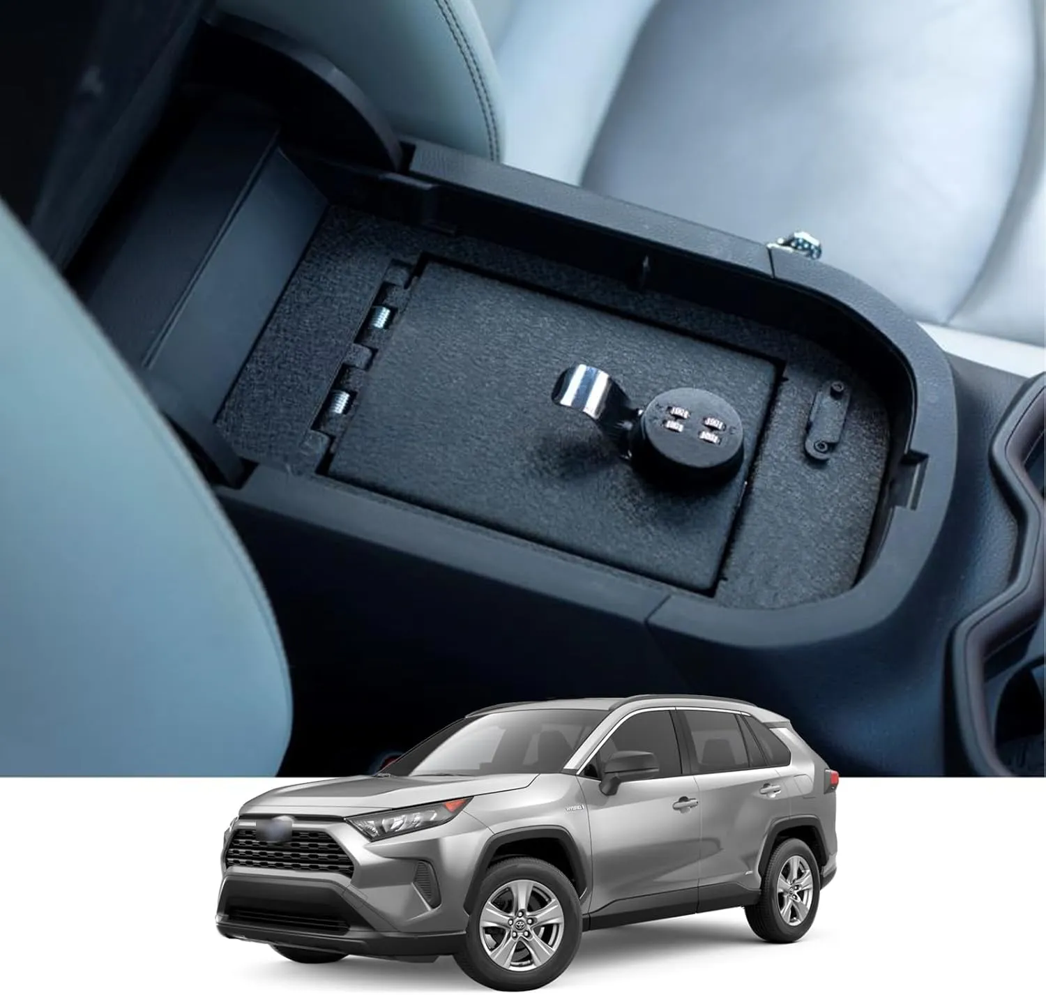 JIKE Center Console Gun Safe - Console Gun Vault Compatible with Toyota RAV4 2019-2025, 4 Digit Lock.