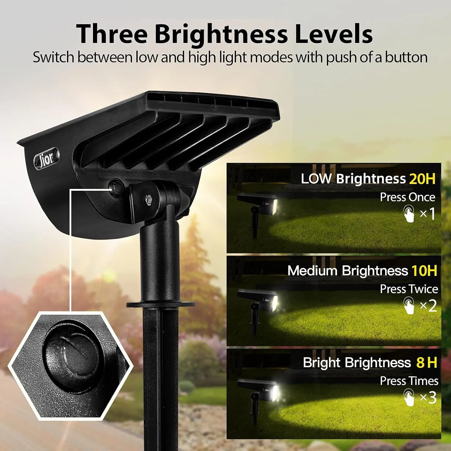 Jior Solar Landscape Spotlights Outdoor 32 LED IP65 Waterproof Solar Powered Wall Lights 2-in-1 Adjustable Outside Lights for Garden Yard Driveway Walkway Pool Patio 4 Pack (Cold White)