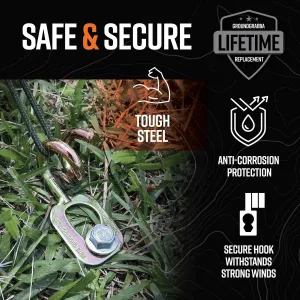 Junior Stake Kit | Heavy Duty Screw-in Ground Anchors, for Tents, Outdoor Camping, and Backpacking | 4 Stakes, The Fang (4), Pigtail (4), 15mm Hex Driver (1)