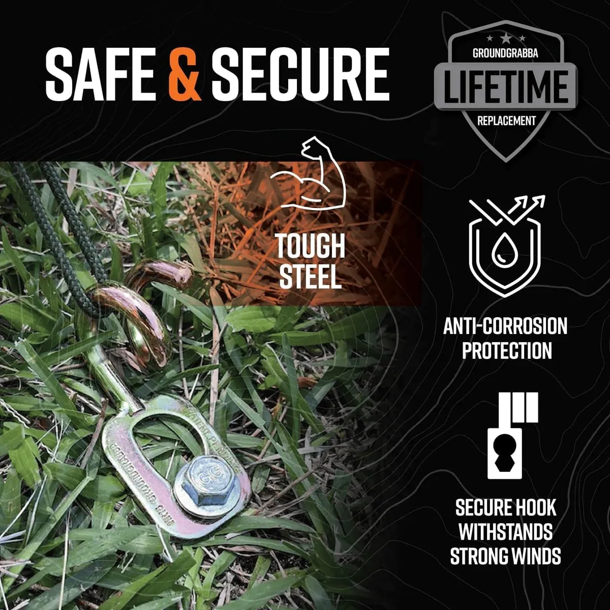 Junior Stake Kit | Heavy Duty Screw-in Ground Anchors, for Tents, Outdoor Camping, and Backpacking | 4 Stakes, The Fang (4), Pigtail (4), 15mm Hex Driver (1)