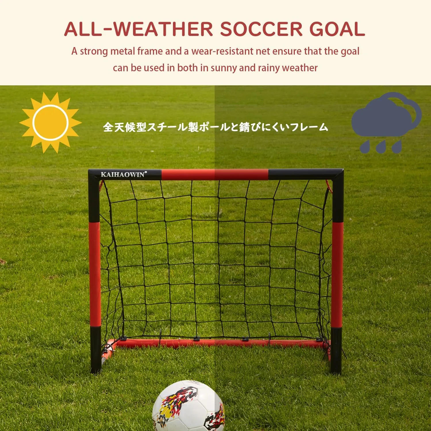 KAIHAOWIN Soccer Goal 3'x2.5'|6'x4'|8'x6'|10'x6.6'-Steel Frame Goal Post All Weather Soccer Net-Quick Assembly Training Sports Soccer Goals for Backyard Indoor Outdoor-Heavy Duty Metal Soccer Goals