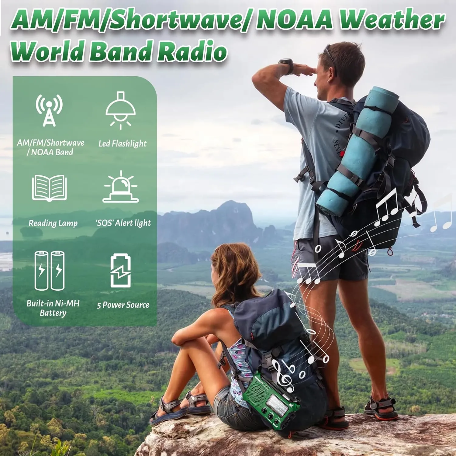 Kaito KA500GRN 5-Way Powered Emergency AM/FM/SW Weather Alert Radio, Green