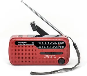 Kaito V1 Voyager Solar/Dynamo AM/FM/SW Emergency Radio with Cell Phone Charger and 3-LED Flashlight, Red