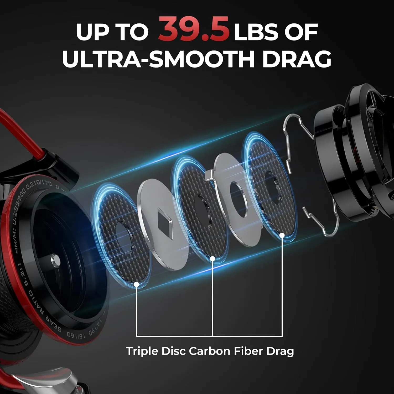 KastKing Sharky III Fishing Reel - New Spinning Reel - Carbon Fiber 39.5 LBs Max Drag - 10 1 Stainless BB for Saltwater or Freshwater - Oversize Shaft - Super Value!
