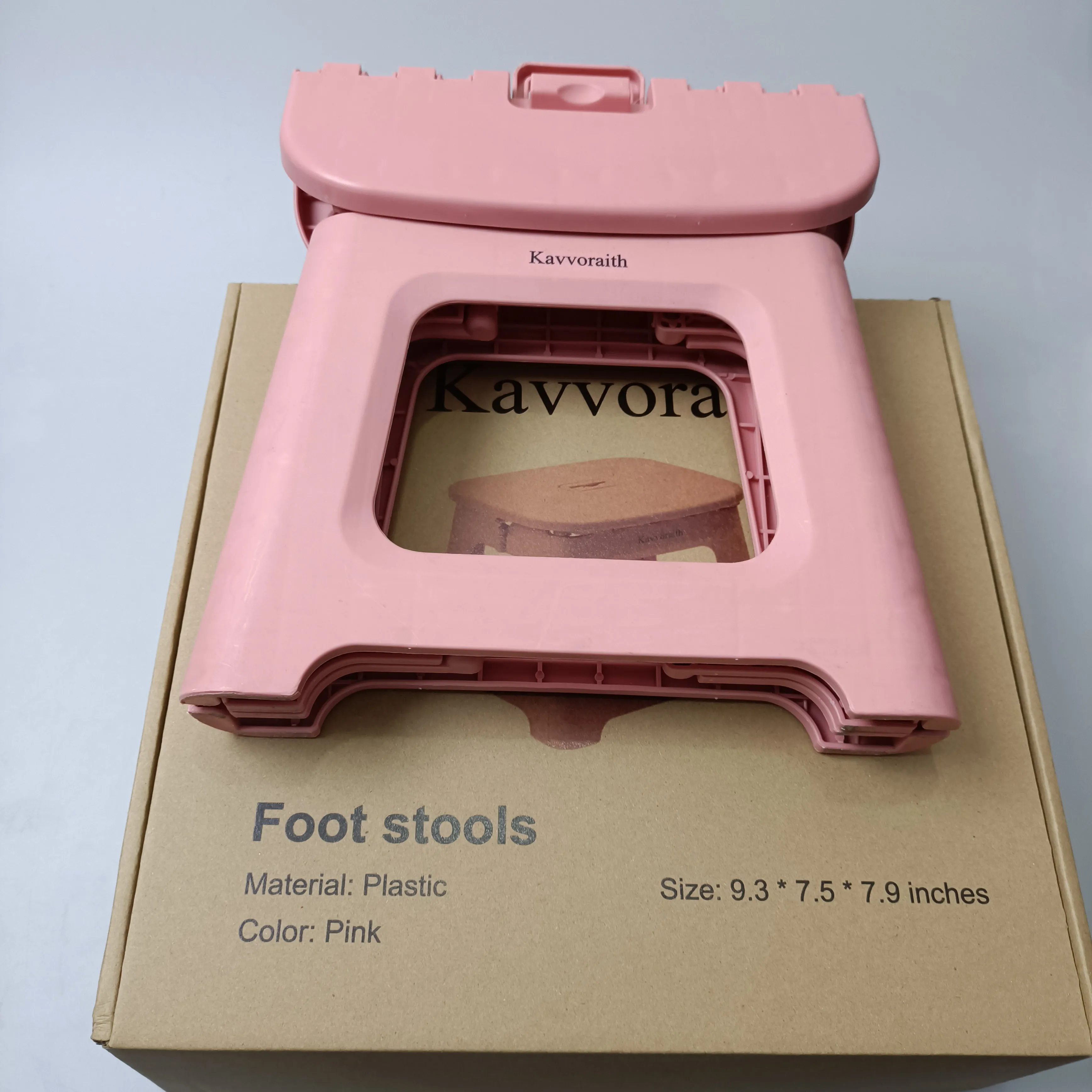 Kavvoraith Foot Stool, Foldable Plastic Material, Pink Color, 9.3*7.5*7.9 inches