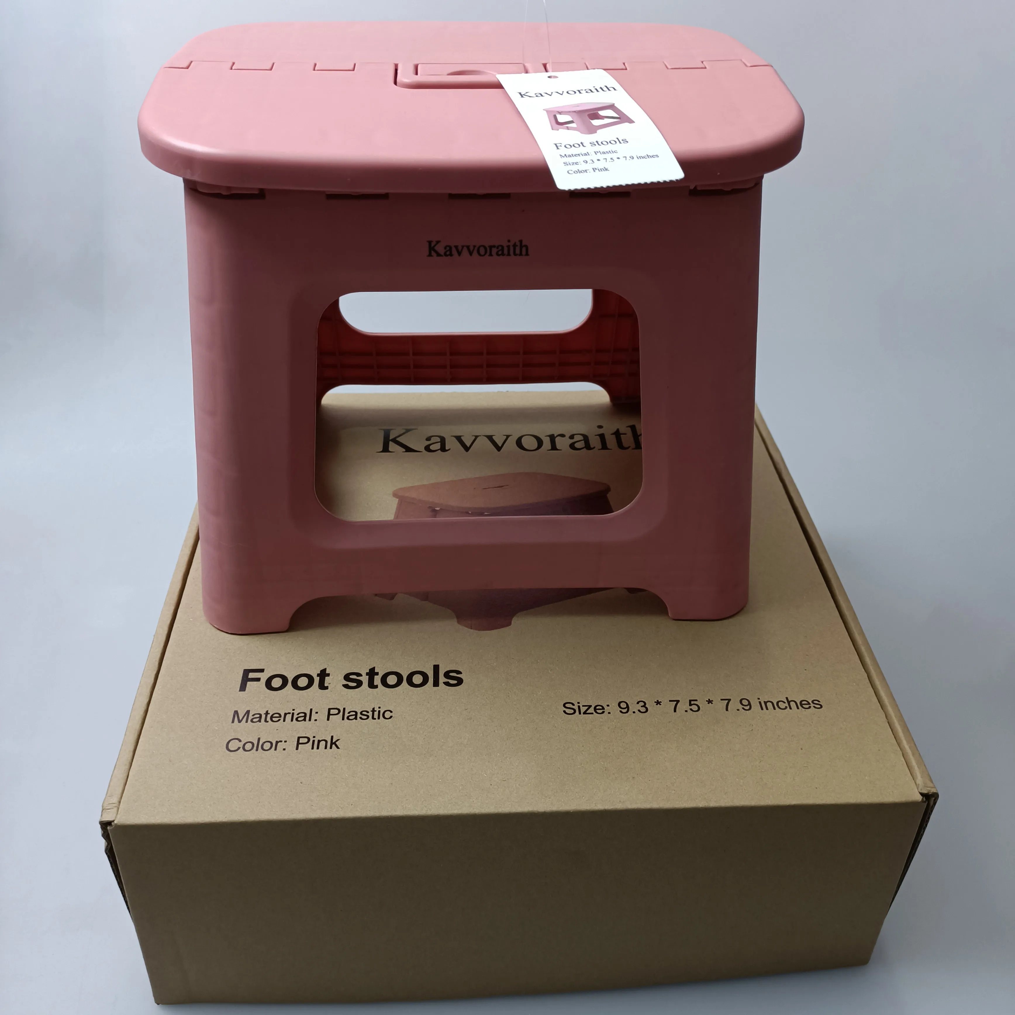 Kavvoraith Foot Stool, Foldable Plastic Material, Pink Color, 9.3*7.5*7.9 inches