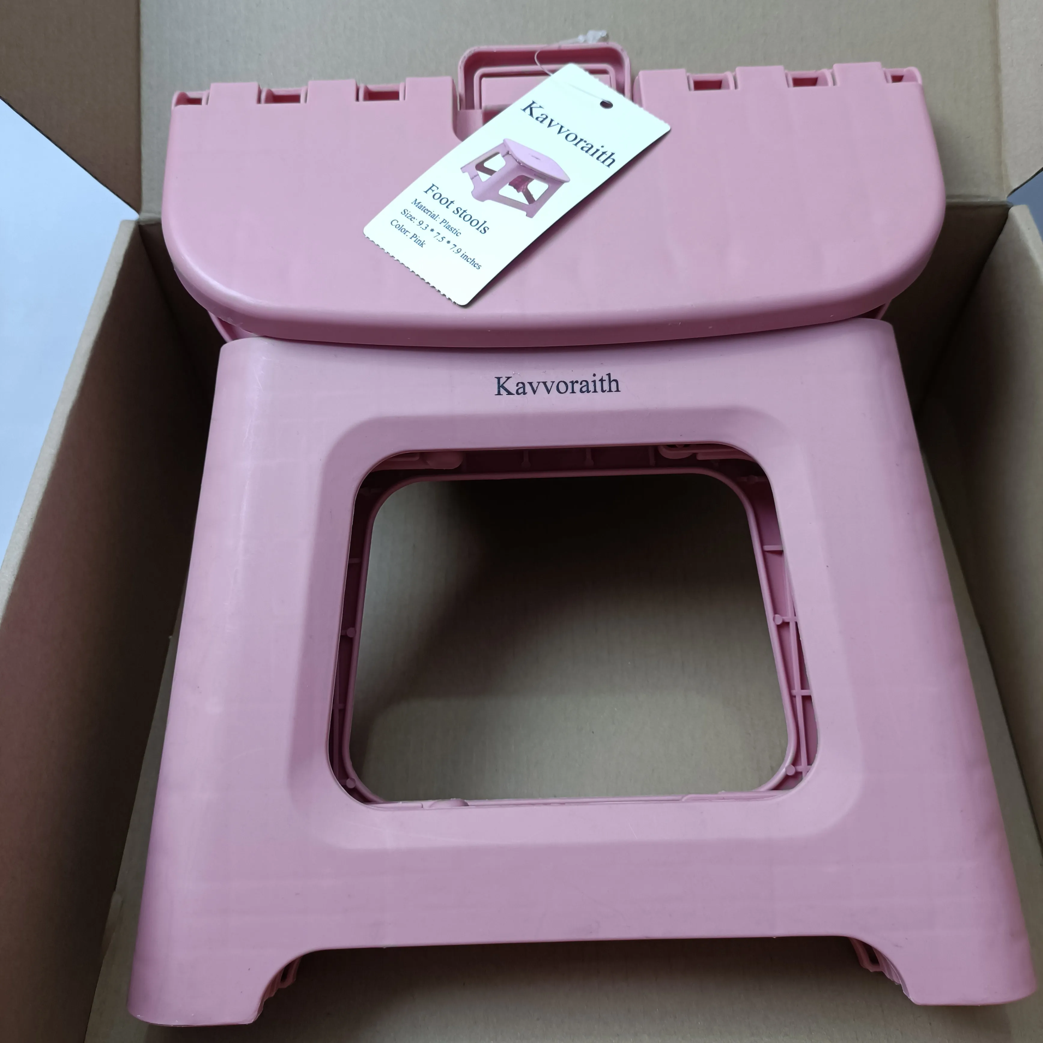 Kavvoraith Foot Stool, Foldable Plastic Material, Pink Color, 9.3*7.5*7.9 inches