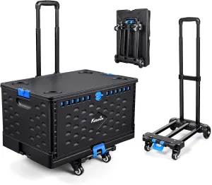KEDSUM Collapsible Rolling Carts with Wheels, Foldable Utility Cart with Telescopic Handle & Durable Wheels, 290 LBS/70L Shopping Cart for Groceries, Compact Rolling Crate for Teacher,Office,Shopping