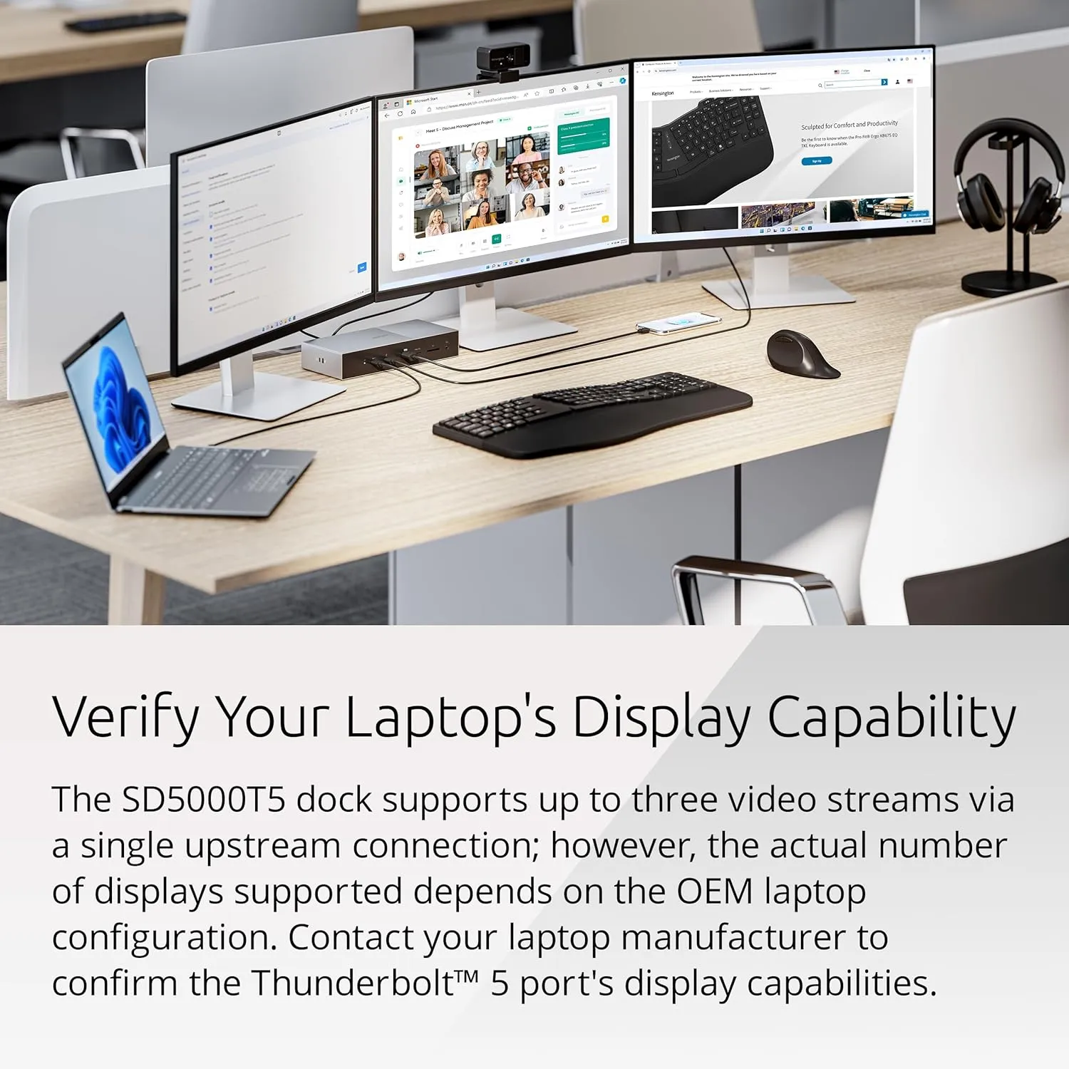Kensington SD5000T5 Thunderbolt 5 Docking Station – Dual Display for MacBooks M1/M2/M3/M4 Pro and Max; Triple Display for Windows TB5; TB4 Compatible, 140W Power Delivery (K35201NA)