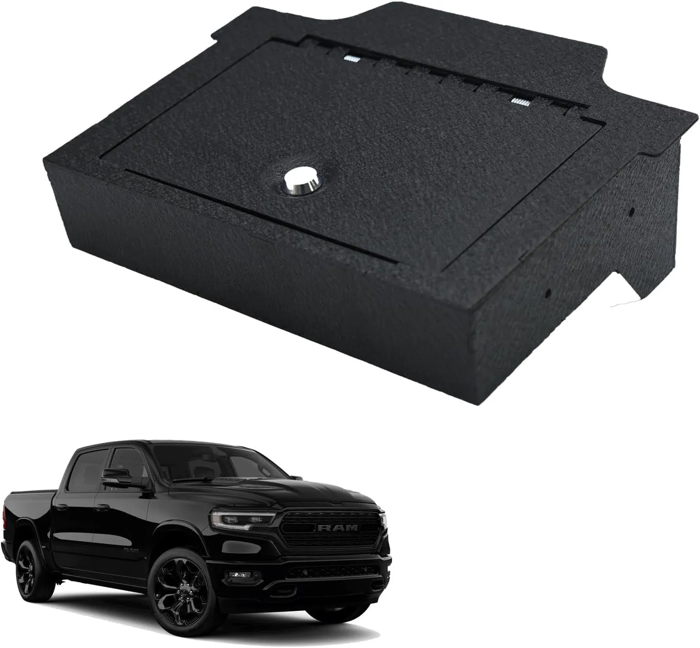 KEREN Center Console Gun Safe - Console Gun Vault Compatible with Dodge RAM 1500/2500/3500 Limited/Longhorn Slide 2019-2025, High Security Armrest Lock Box with triple lock
