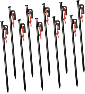 KESYOO Camping Tent Stakes 10 Heavy Duty Metal Pegs Spikes Acute End for Strong Ground Hold Easy to Carry Storage Bag