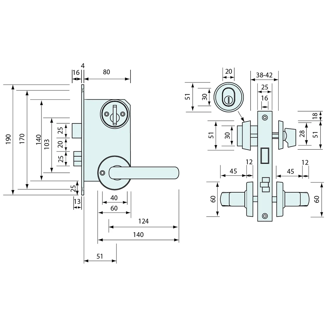 Key Locking Door Lock Stainless Steel 190mm