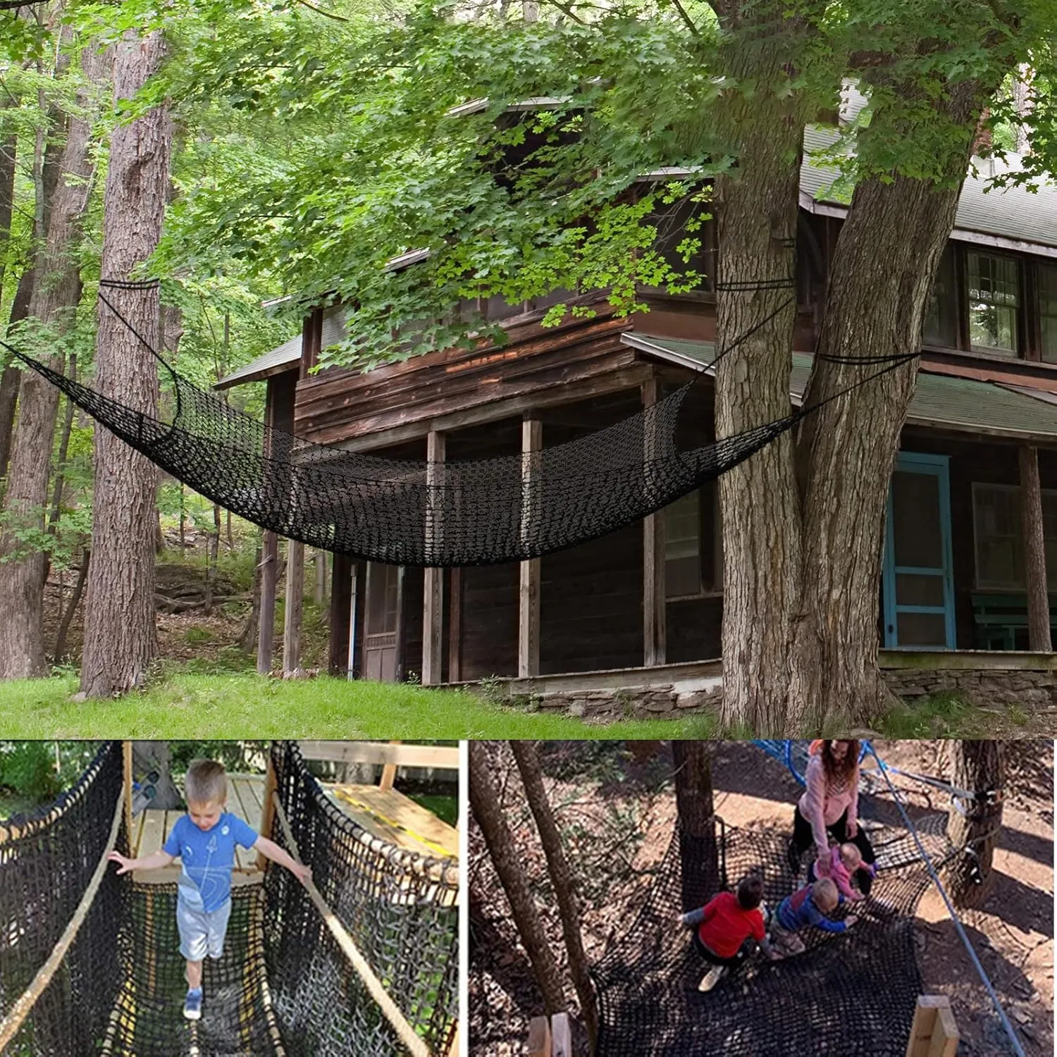 Kids Playground Net Play Safety Net Outdoor Backyard Treehouse Climbing Cargo Net Double Layers Climbing Rope Net DUSUYO Black Nylon(6.6FT*9.9FT)