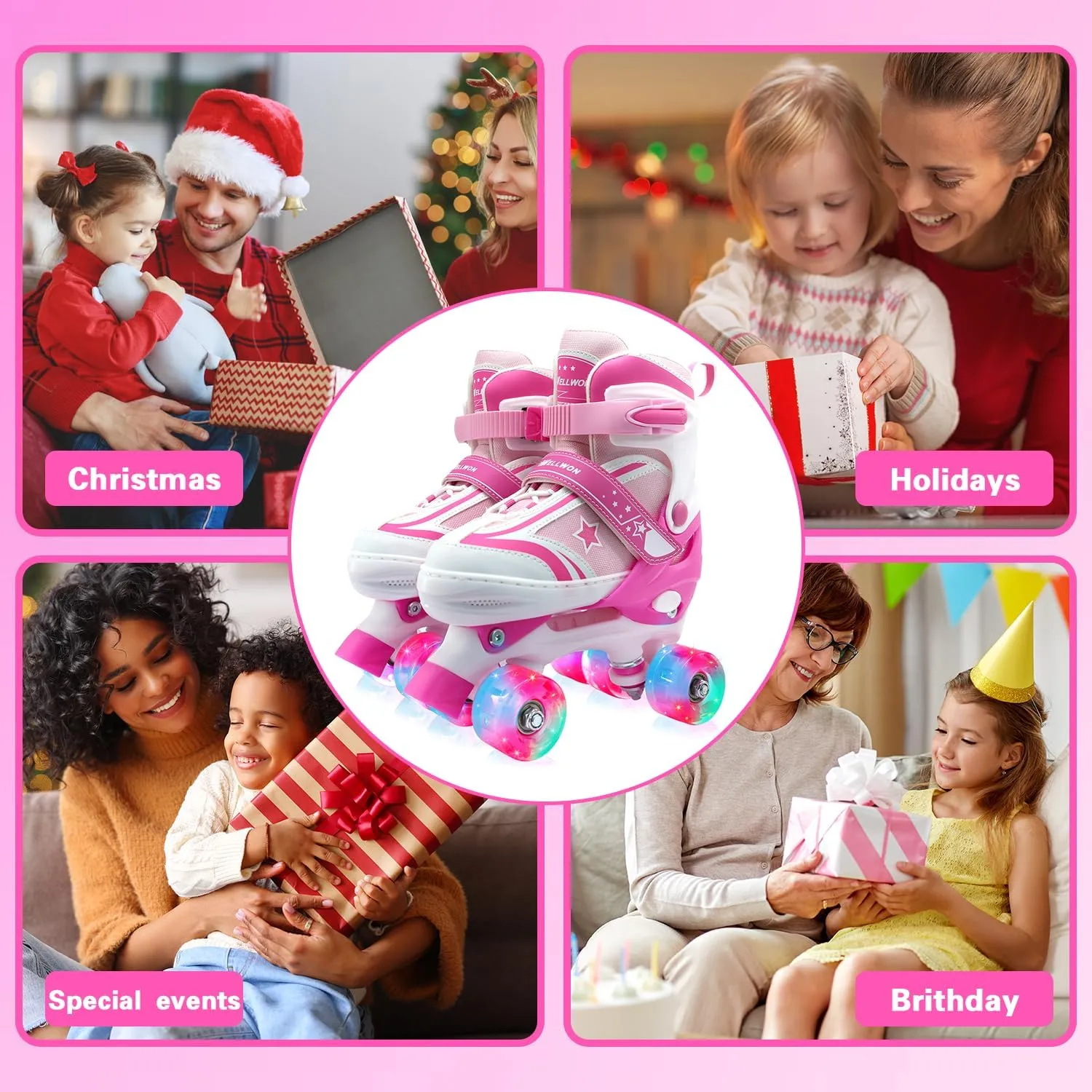Kids Roller Skates for Boys Girls, 4 Size Adjustable Kids Rollerskates with Light Up Wheels Roller Skates for Boys Girls Ages 5-8 8-12