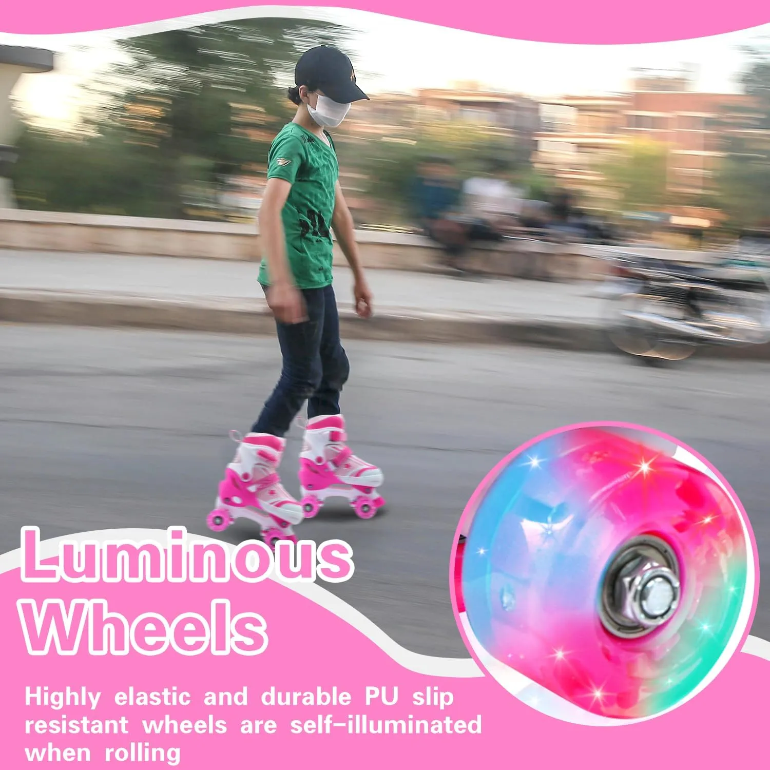 Kids Roller Skates for Boys Girls, 4 Size Adjustable Kids Rollerskates with Light Up Wheels Roller Skates for Boys Girls Ages 5-8 8-12