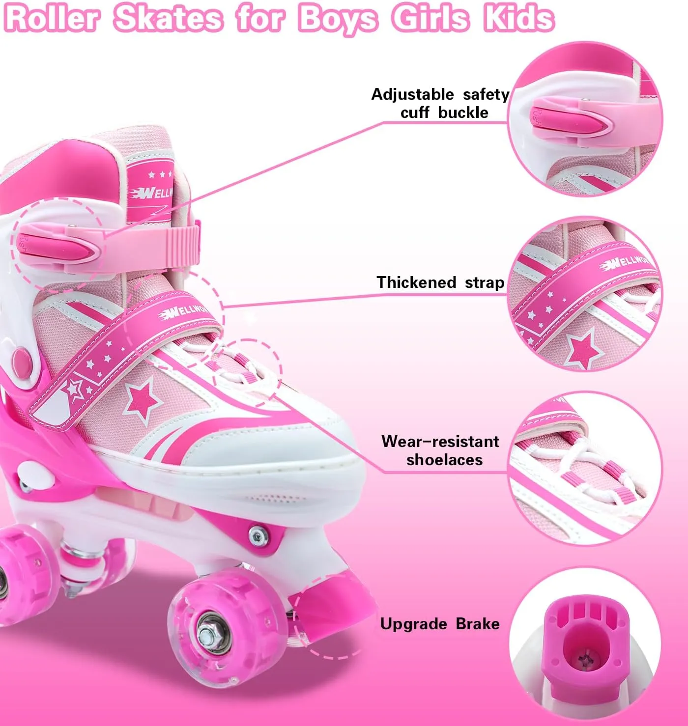 Kids Roller Skates for Boys Girls, 4 Size Adjustable Kids Rollerskates with Light Up Wheels Roller Skates for Boys Girls Ages 5-8 8-12