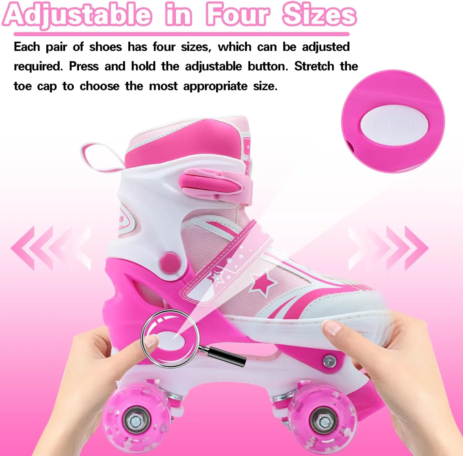 Kids Roller Skates for Boys Girls, 4 Size Adjustable Kids Rollerskates with Light Up Wheels Roller Skates for Boys Girls Ages 5-8 8-12