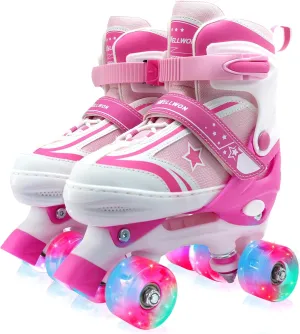 Kids Roller Skates for Boys Girls, 4 Size Adjustable Kids Rollerskates with Light Up Wheels Roller Skates for Boys Girls Ages 5-8 8-12