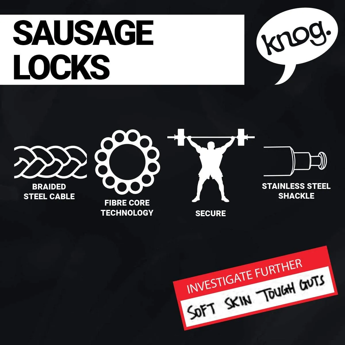 KNOG Frankie Black Cable Blade Style 8mm Stainless Steel Lock