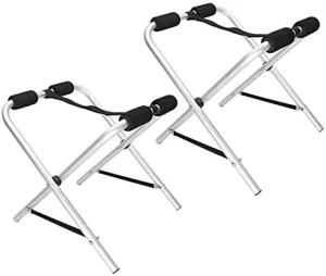 Krypt Towers Portable Folding Kayak Stand, Foldable SUP Rack, Indoor-Outdoor Multi-Purpose Canoe Storage Racks, 2 x Freestanding Aluminum Stools with Rubber Bumpers and Suspension Straps