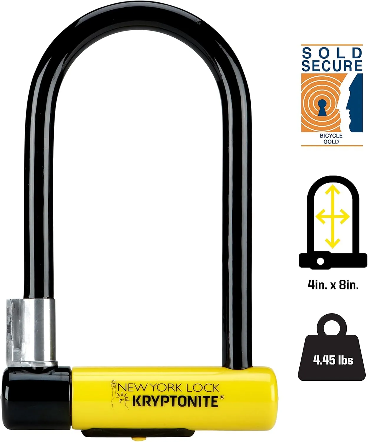 Kryptonite New York Standard Bike U-Lock, Heavy Duty Anti-Theft, 16mm Shackle with Mounting Bracket and Keys, Ultimate Security for Bicycles E-Bikes Scooters
