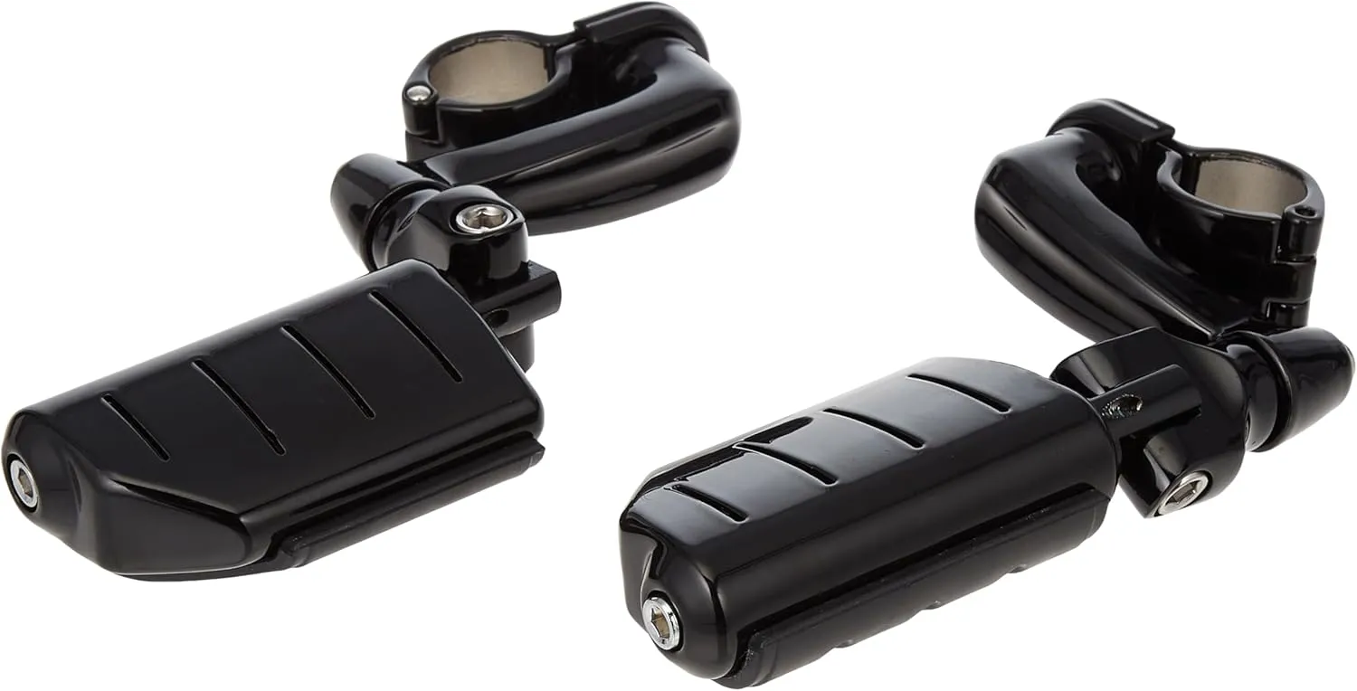 Kuryakyn 7599 Motorcycle Foot Controls: Longhorn Offset Trident Dually Highway Pegs with Magnum Quick Clamps for 1-1/4" Engine Guards/Tubing, Gloss Black, 1 Pair