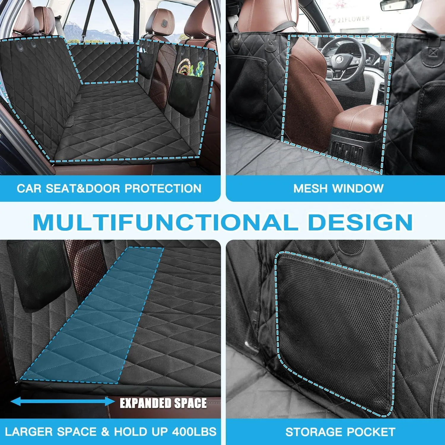 Kytely Back Seat Extender for Dogs,Hard Bottom Dog Car Seat Cover for Back Seat Support 400lb, Waterproof Dog Car Hammock Travel Bed for Car SUV Truck