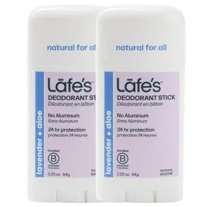 Lafe's Natural Deodorant | 2.25oz Aluminum Free Natural Deodorant Stick for Women & Men | Paraben Free & Baking Soda Free with 24-Hour Protection (Lavender & Aloe, 2.25 Ounce (2-Pack))