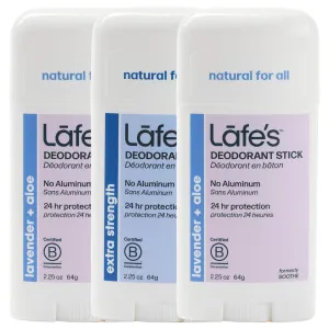 Lafe's Natural Deodorant | 2.25oz Aluminum Free Natural Deodorant Stick for Women & Men | Paraben Free & Baking Soda Free with 24-Hour Protection (Lavender & Aloe/Extra Strength, 2.25 Ounce - 3-Pack)
