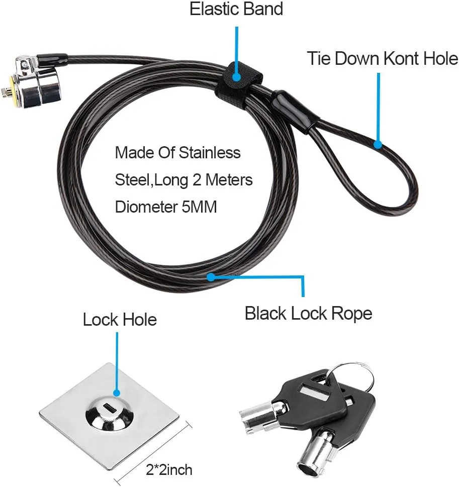 Laptop Cable Lock - 6.7Ft Security Cable with Adhesive Anchors - Compatible for Tablets, Laptops, iMac & Other Devices - 3 Keys (Keyed Different)