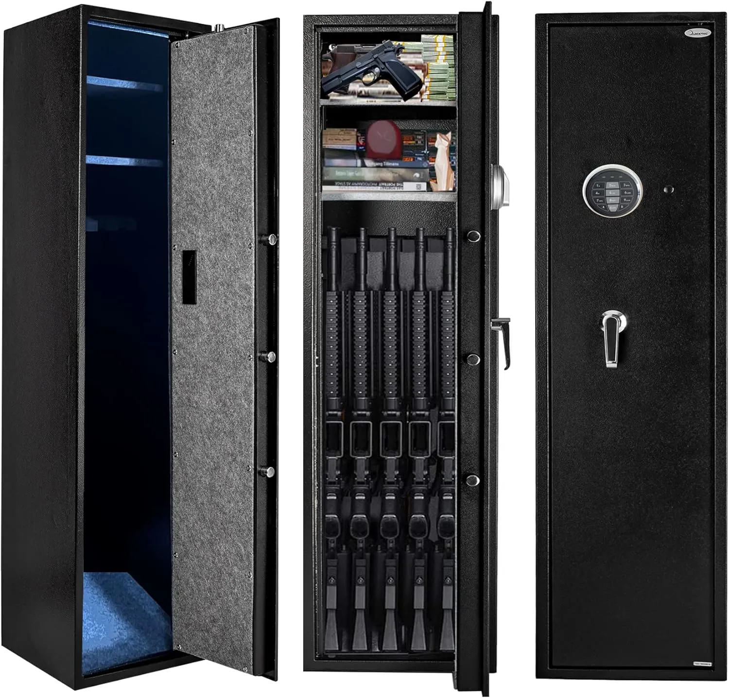 Larger and Deeper Rifle Safe, New and Improved Gun Safe for 5-6 Rifles and Shotguns for Home, Quick Access Gun Storage Cabinet (w or w/o Scope) with Pistol Lockbox Silent Mode