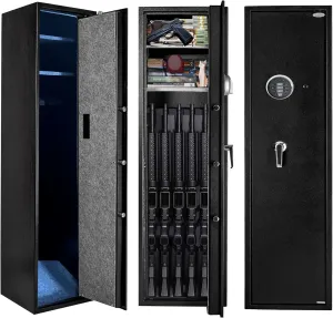 Larger and Deeper Rifle Safe, New and Improved Gun Safe for 5-6 Rifles and Shotguns for Home, Quick Access Gun Storage Cabinet (w or w/o Scope) with Pistol Lockbox Silent Mode