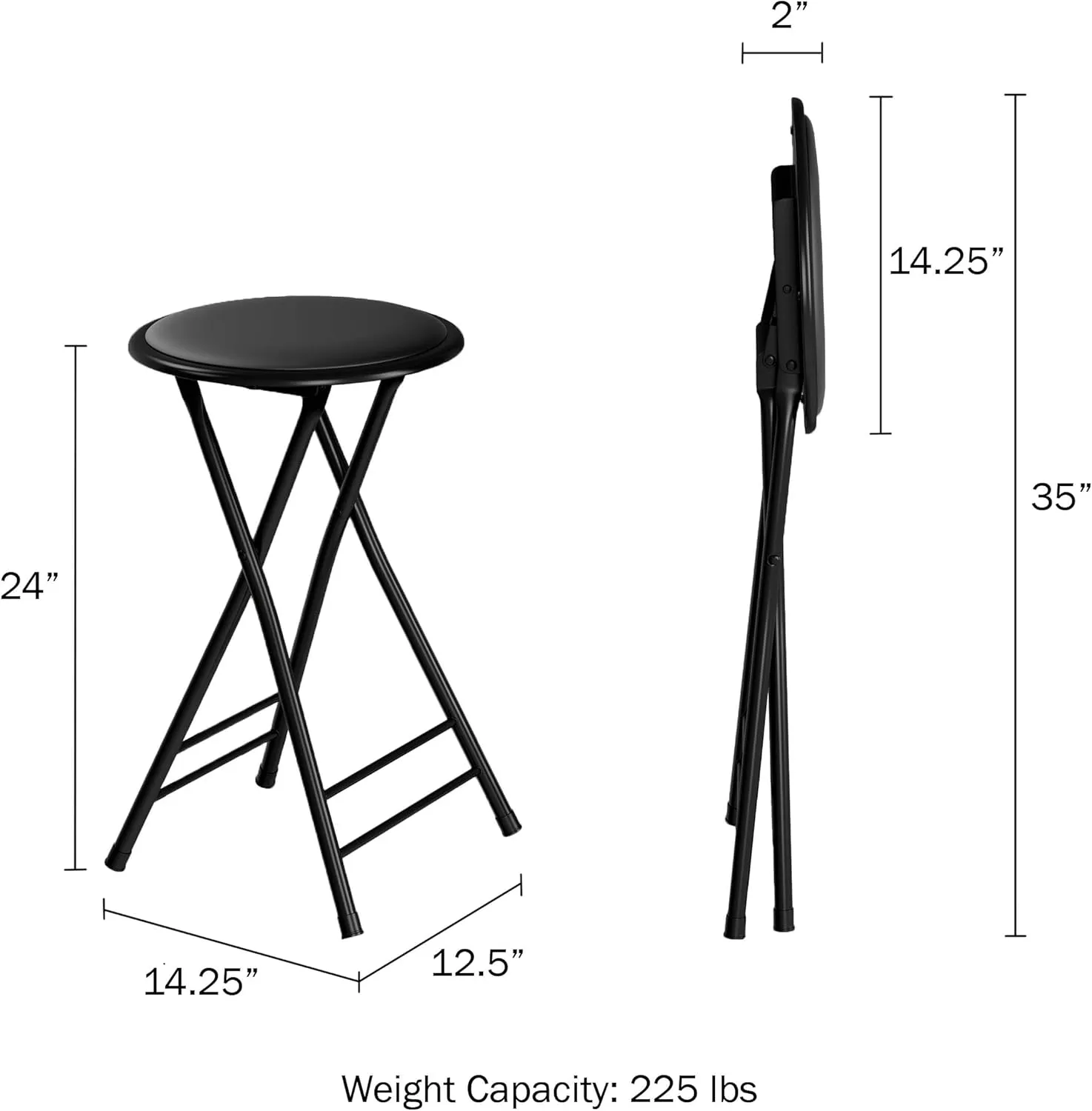 Lavish Home Set of 4 Counter Height Bar Stools – 24-Inch Backless Folding Chairs with 225lb Capacity for Kitchen, Rec Room, or Game Room (Black)