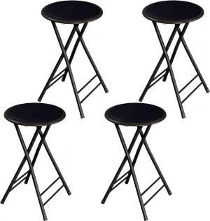 Lavish Home Set of 4 Counter Height Bar Stools – 24-Inch Backless Folding Chairs with 225lb Capacity for Kitchen, Rec Room, or Game Room (Black)