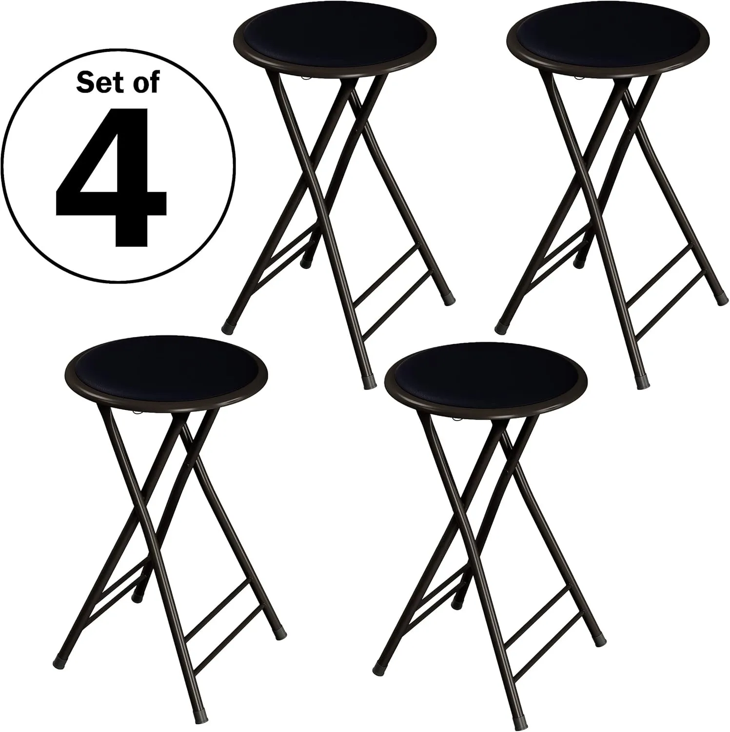 Lavish Home Set of 4 Counter Height Bar Stools – 24-Inch Backless Folding Chairs with 225lb Capacity for Kitchen, Rec Room, or Game Room (Black)