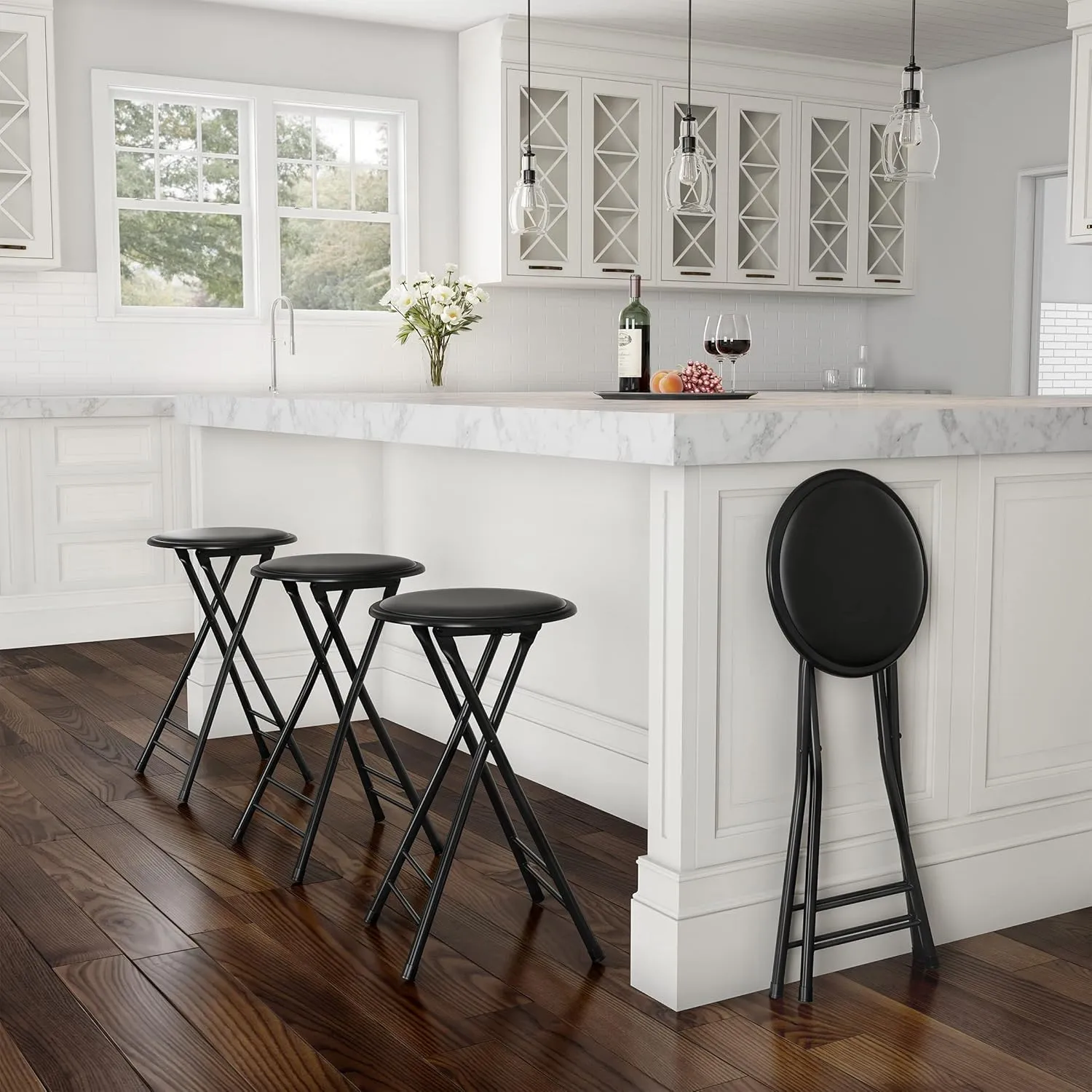 Lavish Home Set of 4 Counter Height Bar Stools – 24-Inch Backless Folding Chairs with 225lb Capacity for Kitchen, Rec Room, or Game Room (Black)