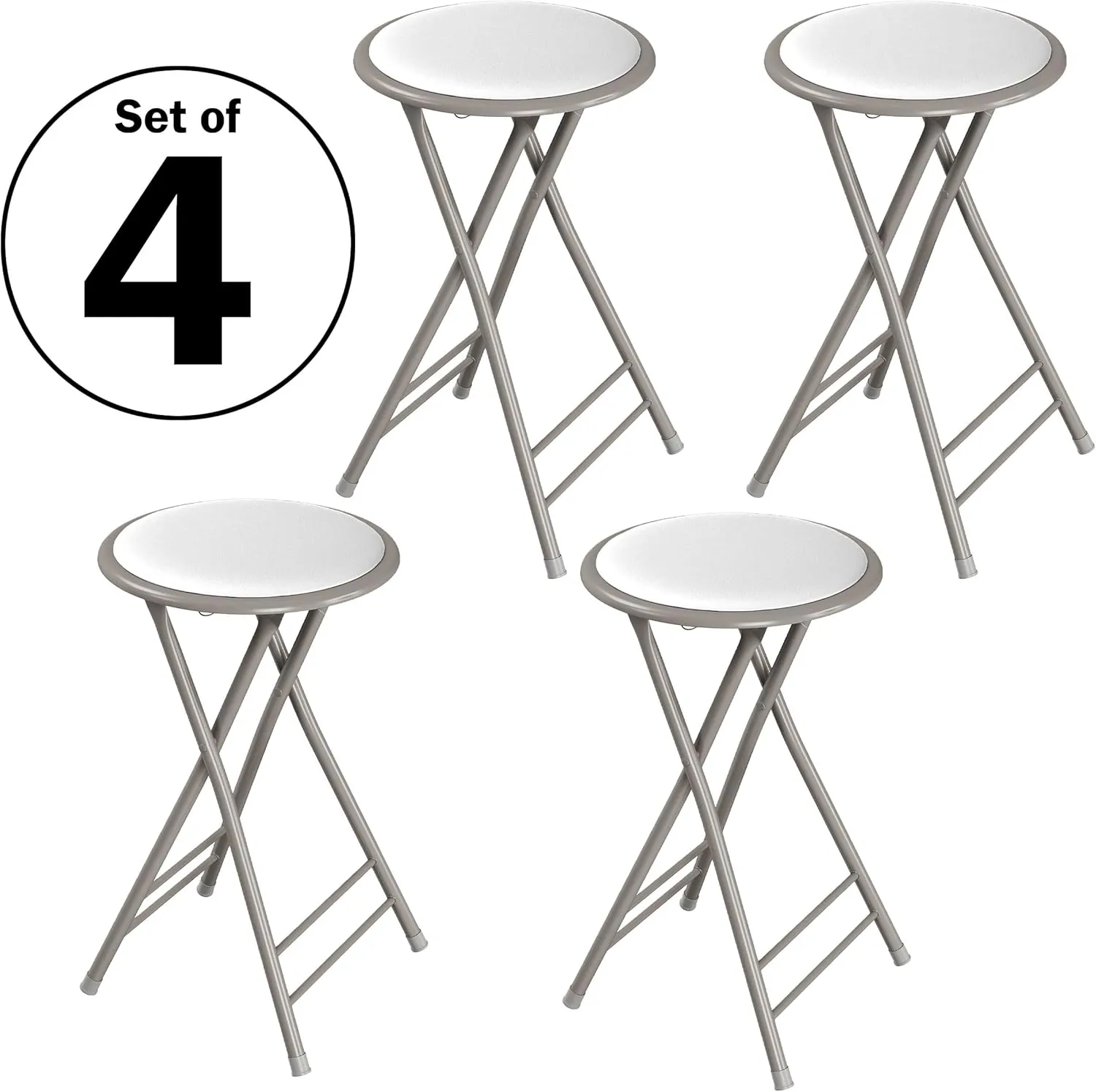 Lavish Home Set of 4 Counter Height Bar Stools - 24-Inch Backless Folding Chairs with 225lb Capacity for Kitchen, Rec Room, or Game Room (White)