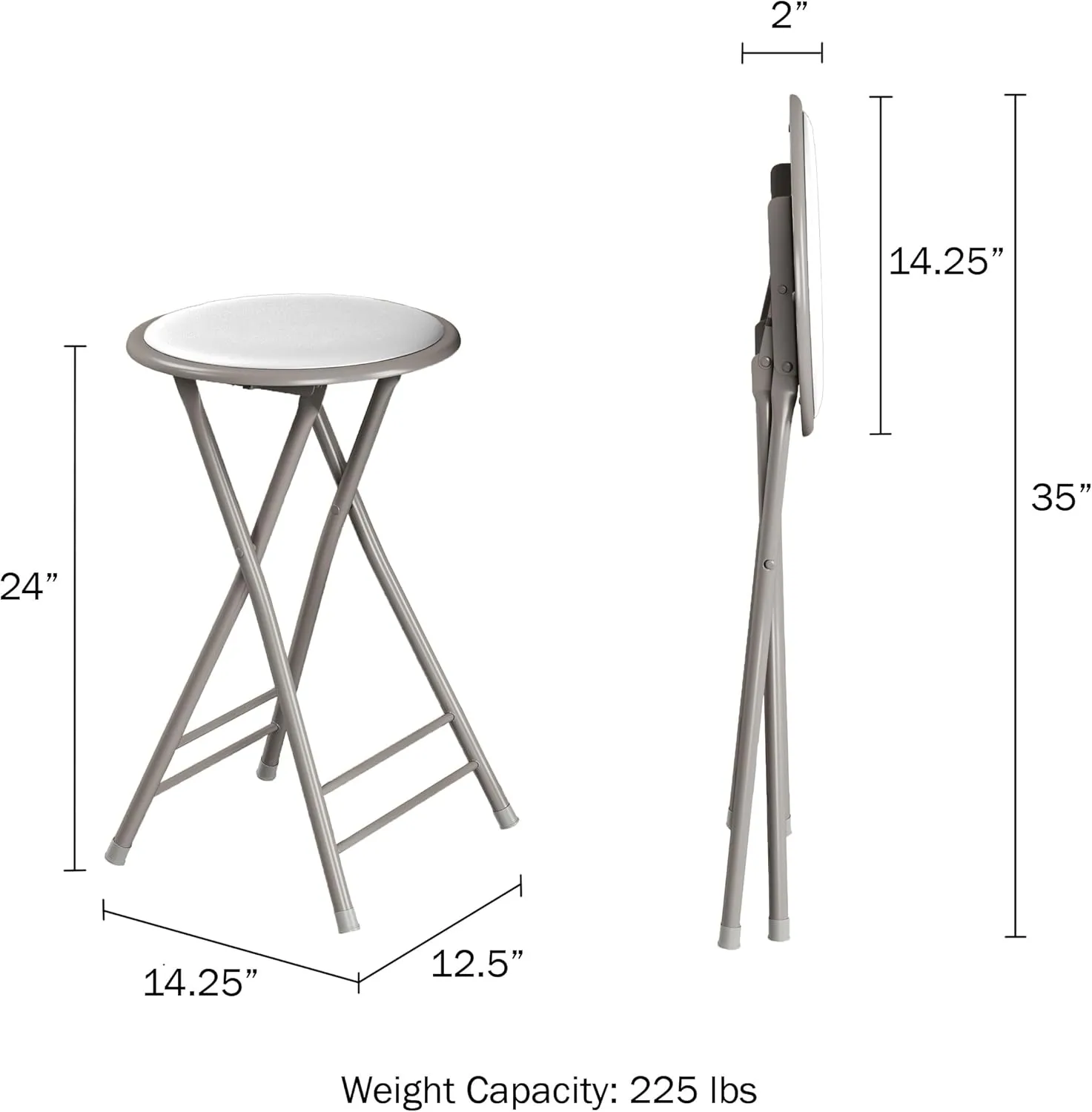 Lavish Home Set of 4 Counter Height Bar Stools - 24-Inch Backless Folding Chairs with 225lb Capacity for Kitchen, Rec Room, or Game Room (White)